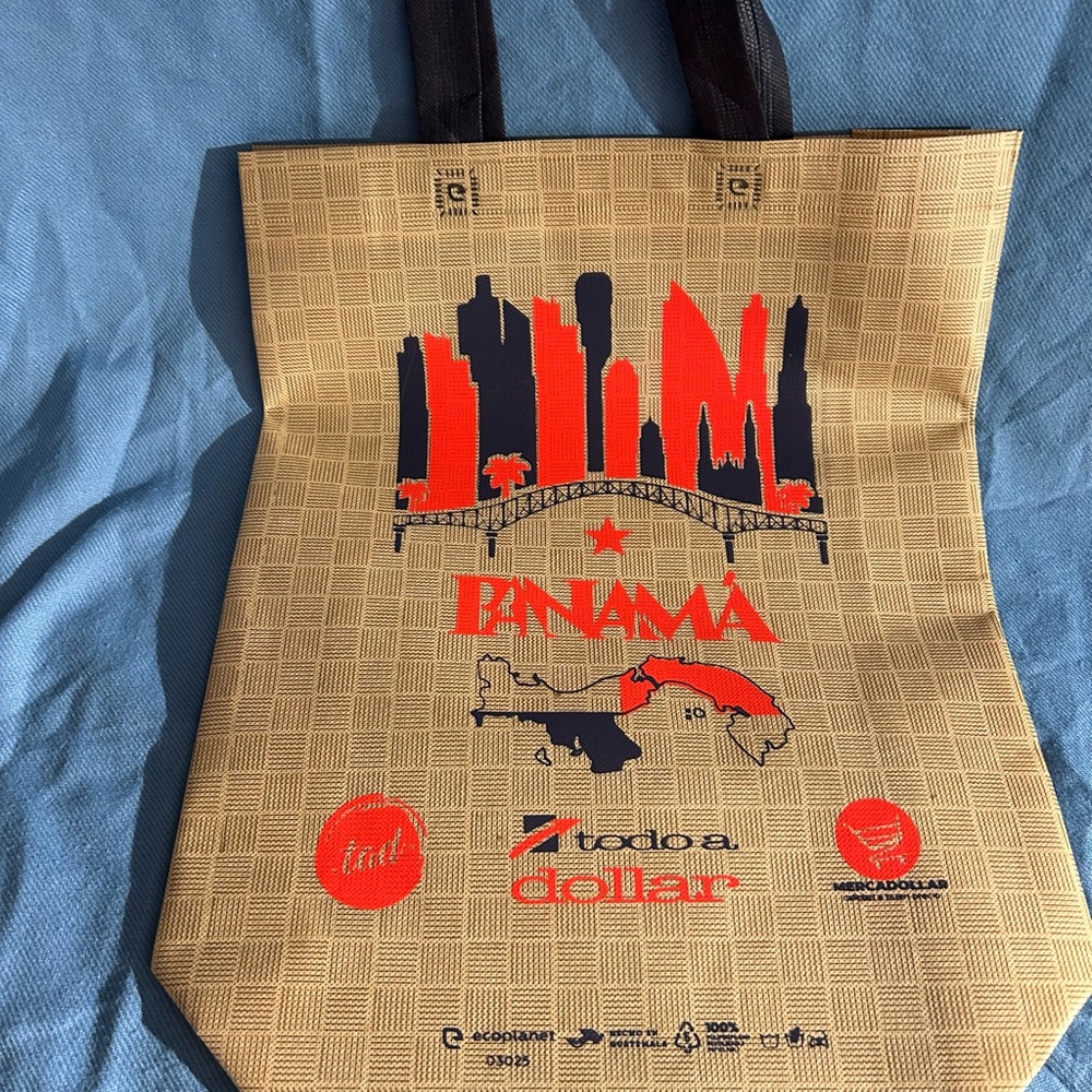 Tan Tote Bag with Black Handles